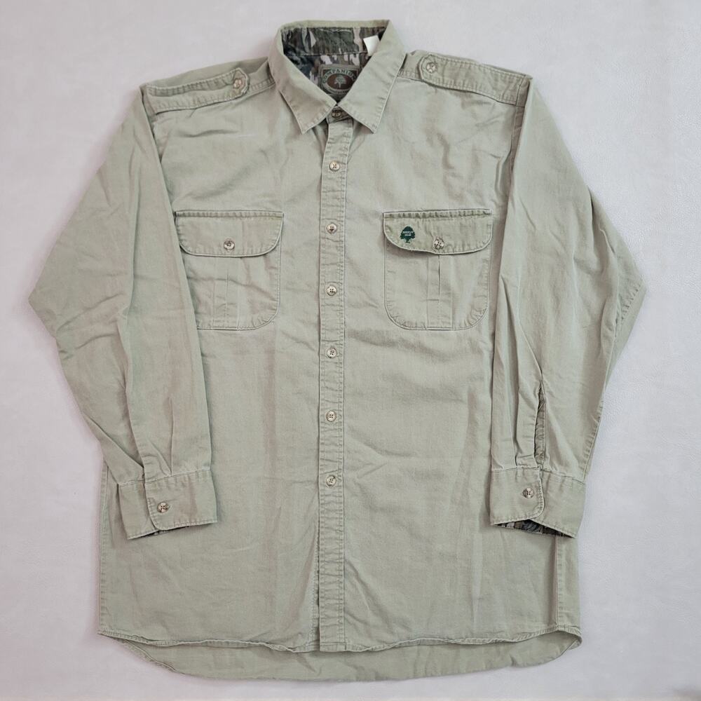 Vintage Mossy Oak Companions Button Up Long Sleeve Shirt Tan Color Size XL